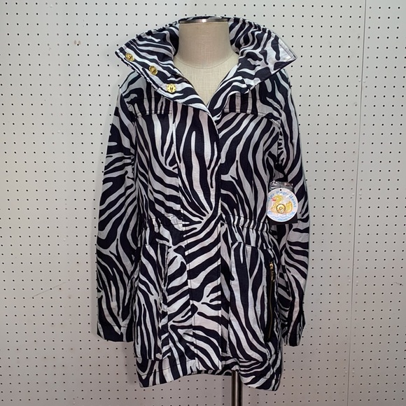 NWT G.E.T. Women’s XS Zebra Print LightWeight Water Resistant Hidden Hood Jacket - Picture 1 of 16